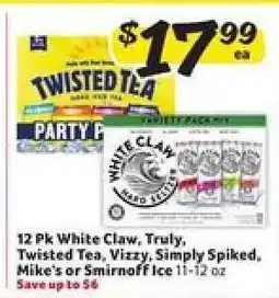 Winn Dixie 12 Pk White Claw, Truly, Twisted Tea, Vizzy, Simply Spiked, Mike's or Smirnoff Ice offer