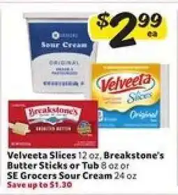 Winn Dixie Velveeta Slices, Breakstone's Butter Sticks or Tub, SE Grocers Sour Cream offer