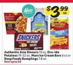 Winn Dixie Authentic Asia Dinners, Ore-Ida Potatoes, Mars Ice Cream Bars, Deep Foods Dumplings offer