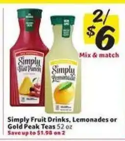Winn Dixie Simply Fruit Drinks, Lemonades or Gold Peak Tea offer