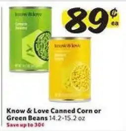 Winn Dixie Know & Love Canned Corn or Green Beans offer