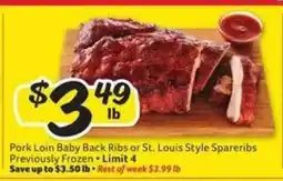 Winn Dixie Pork Loin Baby Back Ribs or St. Louis Style Spareribs offer
