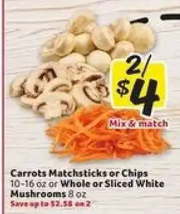 Winn Dixie Carrots Matchsticks or Chips / Whole or Sliced White Mushrooms offer