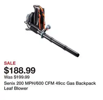 Tractor Supply Company Senix 200 MPH/600 CFM 49cc Gas Backpack Leaf Blower offer