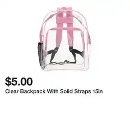 Five Below Clear Backpack With Solid Straps 15in offer