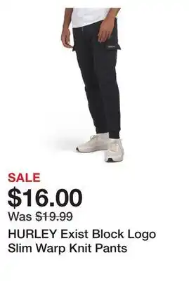 Marshalls HURLEY Exist Block Logo Slim Warp Knit Pants offer