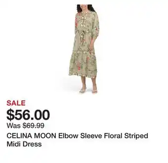 Marshalls CELINA MOON Elbow Sleeve Floral Striped Midi Dress offer