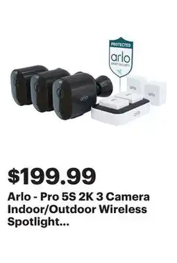 Best Buy Arlo - Pro 5S 2K 3 Camera Indoor/Outdoor Wireless Spotlight Security Camera Bundle - Black offer