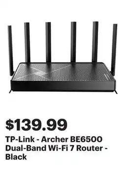 Best Buy TP-Link - Archer BE6500 Dual-Band Wi-Fi 7 Router - Black offer