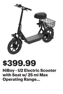Best Buy HiBoy - U2 Electric Scooter with Seat w/ 25 mi Max Operating Range & 20 mph Max Speed - Black offer