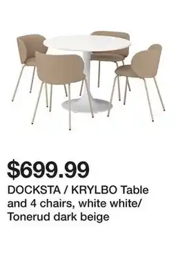 Ikea DOCKSTA / KRYLBO Table and 4 chairs, white white/Tonerud dark beige offer