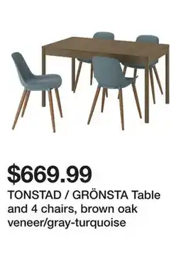 Ikea TONSTAD / GRÖNSTA Table and 4 chairs, brown oak veneer/gray-turquoise offer