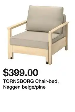 Ikea TORNSBORG Chair-bed, Naggen beige/pine offer