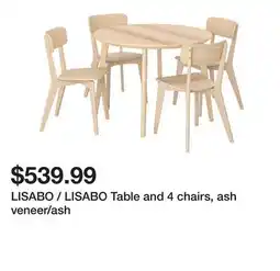 Ikea LISABO / LISABO Table and 4 chairs, ash veneer/ash offer