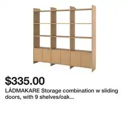 Ikea LÅDMAKARE Storage combination w sliding doors, with 9 shelves/oak effect offer