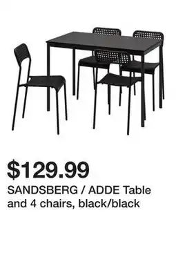 Ikea SANDSBERG / ADDE Table and 4 chairs, black/black offer