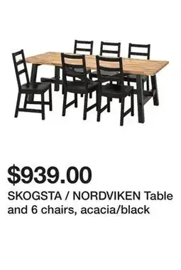 Ikea SKOGSTA / NORDVIKEN Table and 6 chairs, acacia/black offer