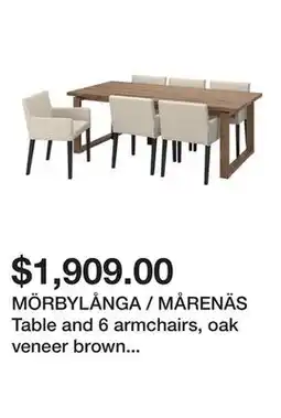 Ikea MÖRBYLÅNGA / MÅRENÄS Table and 6 armchairs, oak veneer brown stained/black Gunnared beige offer