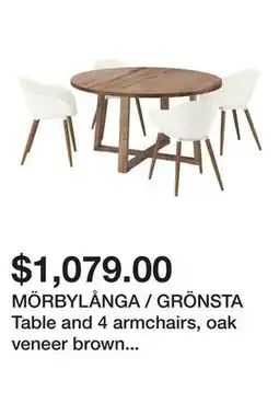 Ikea MÖRBYLÅNGA / GRÖNSTA Table and 4 armchairs, oak veneer brown stained/white offer