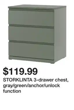 Ikea STORKLINTA 3-drawer chest, gray/green/anchor/unlock function offer