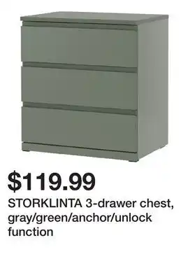 Ikea STORKLINTA 3-drawer chest, gray/green/anchor/unlock function offer
