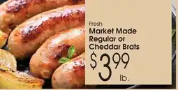 Family Fare Fresh market made regular or cheddar brats offer
