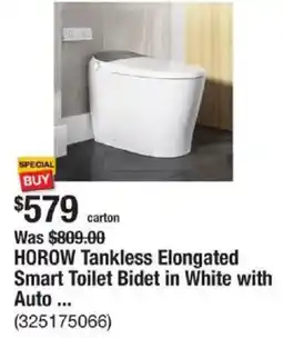 The Home Depot Horow tankless elongated smart toilet bidet in white with auto ... offer