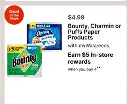 Walgreens Bounty, Charmin or Puffs Paper Products offer