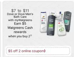 Walgreens Dove or Dove Men's Bath Care offer