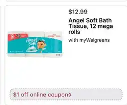 Walgreens Angel Soft Bath Tissue, 12 mega rolls offer