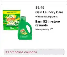 Walgreens Gain Laundry Care offer