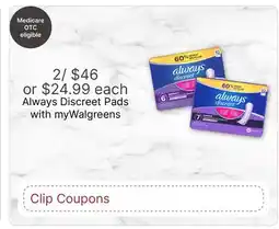 Walgreens Always Discreet Pads offer