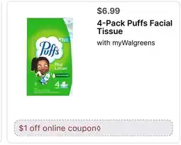 Walgreens 4-Pack Puffs Facial Tissue offer