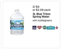 Walgreens 3L Blue Triton Spring Water offer