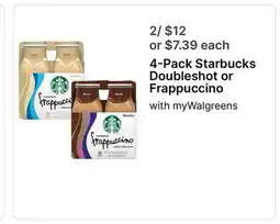 Walgreens 4 - Pack Starbucks Doubleshot or Frappuccino offer