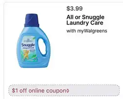 Walgreens All or Snuggle Laundry Care offer
