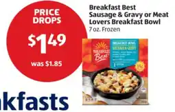 Aldi Breakfast Best Sausage & Gravy or Meat Lovers Breakfast Bowl offer
