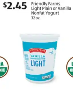 Aldi Friendly Farms Light Plain or Vanilla Nonfat Yogurt offer