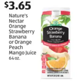 Aldi Nature's Nectar Orange Strawberry Banana or Orange Peach Mango Juice offer