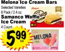 Superior Grocers Melona Ice Cream Bars Selected Varieties 8 Pack / 2.4 oz., Samanco Waffle Ice Cream 4 Count offer