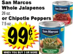 Superior Grocers San Marcos Whole Jalapenos 26 oz. or Chipotle Peppers 7.5 oz offer