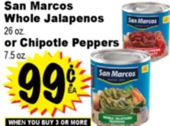 Superior Grocers San Marcos Whole Jalapenos 26 oz. or Chipotle Peppers 7.5 oz offer