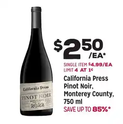 Grocery Outlet California Press Pinot Noir, Monterey County offer