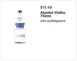 Walgreens Absolut Vodka, 750ml offer