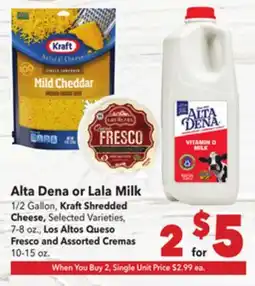 Vallarta Supermarkets Alta Dena or Lala Milk offer