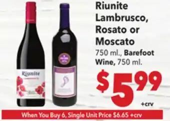 Vallarta Supermarkets Riunite Lambrusco, Rosato or Moscato offer