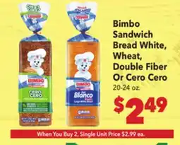 Vallarta Supermarkets Bimbo Sandwich Bread White, Wheat, Double Fiber Or Cero Cero offer