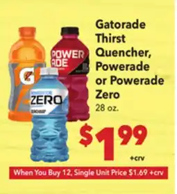 Vallarta Supermarkets Gatorade Thirst Quencher, Powerade or Powerade Zero offer