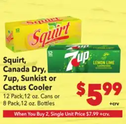 Vallarta Supermarkets Squirt, Canada Dry, 7up, Sunkist or Cactus Cooler offer