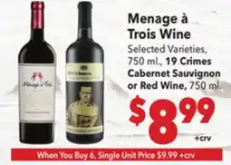 Vallarta Supermarkets Menage à Trois Wine offer